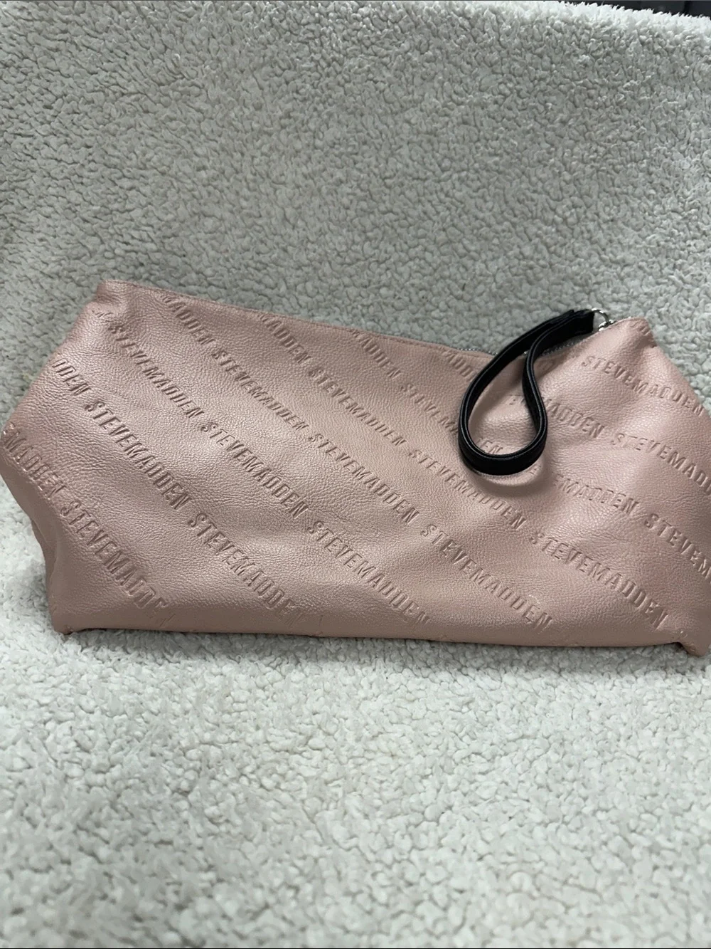 Steve Madden Dusty Pink Wristlet Clutch Purse Monogram Faux Leather, EUC